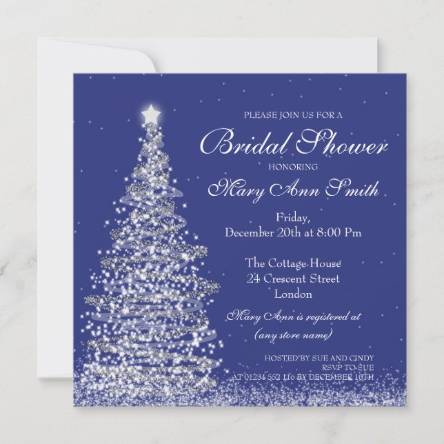 Invitation Élégante Fête de l'mariée de Noël Silver Navy (Devant)