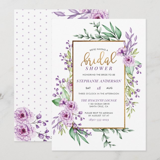 Invitation Élégante Fête de l'mariée florale à la main (Devant / Derrière)