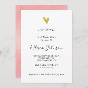 Invitation Élégante Fête de l'mariée Gold Heart