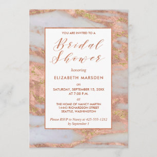 Invitation Élégante Fête de l'mariée Rose de script en marbre