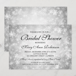 Invitation Élégante Fête de l'mariée Silver Winter Wonderland