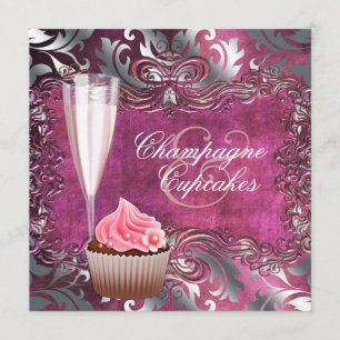 Invitation Élégante Fête de Mariage Champagne et Cupcake