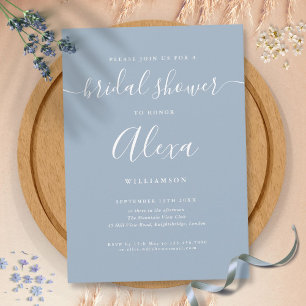 Invitation Élégante Fête de Mariage de Signature Bleu Poussié