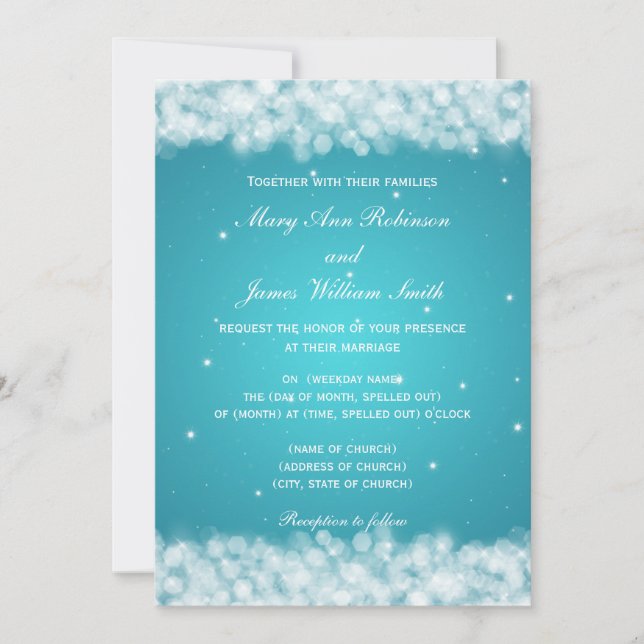 Invitation Élégante fête de mariage étincelante Turquoise (Devant)
