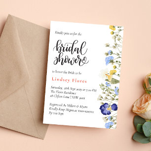Invitation Élégante Fête de Mariage Florale à l'Aquarelle Bla