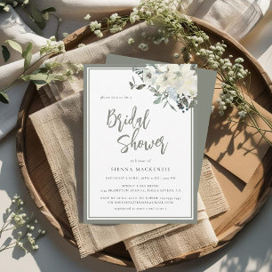 Invitation Élégante Fête de Mariage Florale Vert Olive et Ivo
