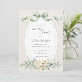 Invitation Élégante Fête de Mariage Florale Vert Sauge Vintag