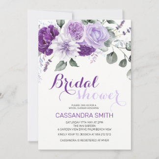 Invitation Élégante Fête de Mariage Florale Violette de Print