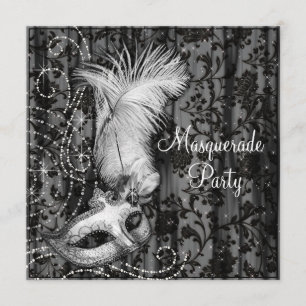 Invitation Élégante fête de mascarade noire blanche