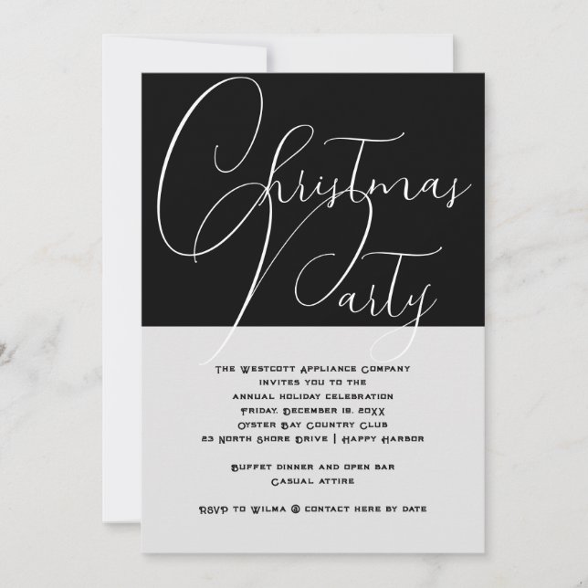 Invitation Élégante fête de Noël au bureau noir et blanc (Devant)
