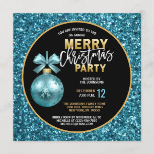 Invitation Élégante fête de Noël Black Gold Blue Parties scin