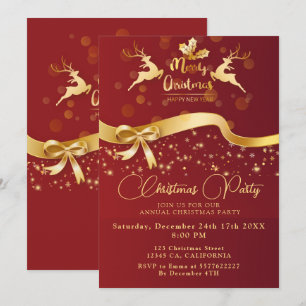 Invitation Élégante fête de Noël Black Gold Parties scintilla
