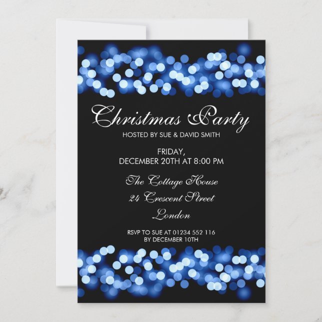 Invitation Élégante fête de Noël Blue Hollywood Glam (Devant)