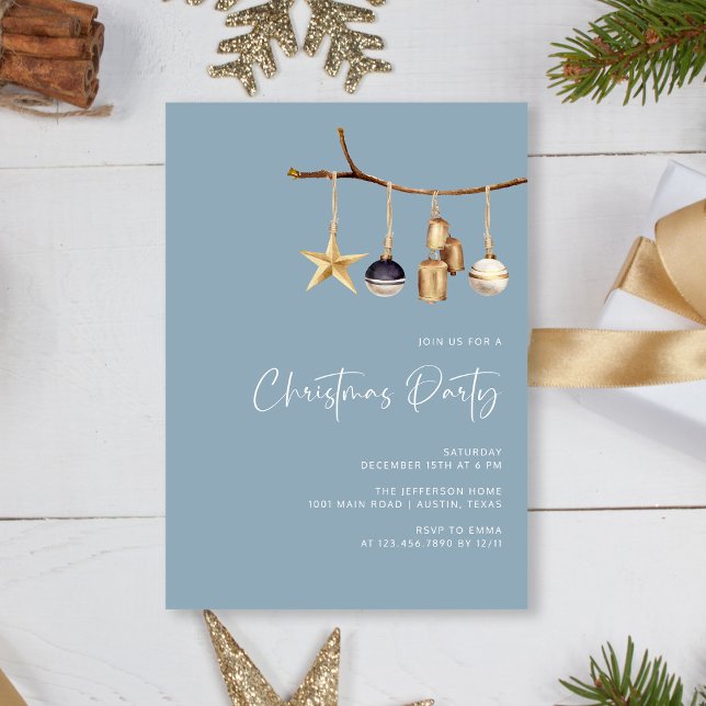 Invitation Élégante fête de Noël de la famille Dusty Blue (Personalized Elegant Dusty Blue Family Christmas Party Invitation)