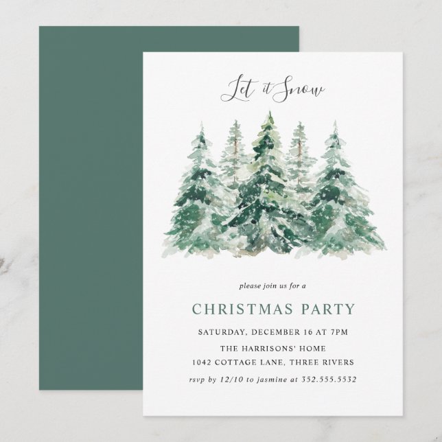 Invitation Élégante fête de Noël des bois d'hiver (Devant / Derrière)