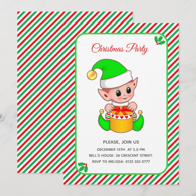 Invitation Élégante fête de Noël des elfes de Noël (Devant / Derrière)