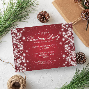 Invitation Élégante fête de Noël Étincelle Rouge