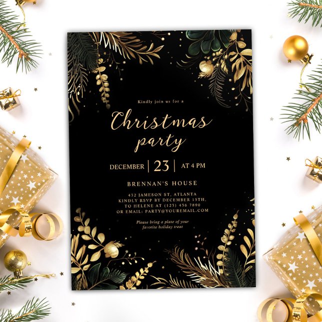 Invitation Élégante fête de Noël Festive Vacances vertes (Elegant Christmas Party Festive Holiday Greenery Invitation)