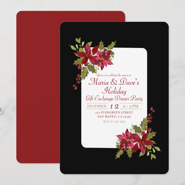Invitation Élégante fête de Noël Floral Poinsettia (Devant / Derrière)