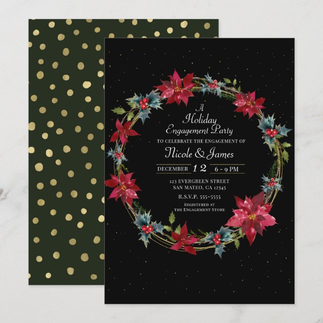 Invitation Élégante fête de Noël Floral Poinsettia (Devant / Derrière)