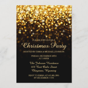 Invitation Élégante fête de Noël Gold Lumières chatoyantes
