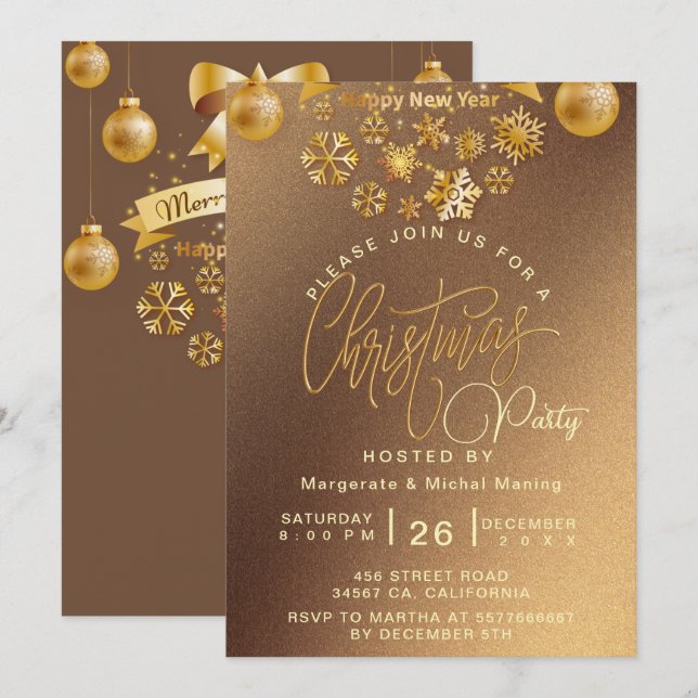 Invitation Élégante fête de Noël Gold Lumières chatoyantes (Devant / Derrière)