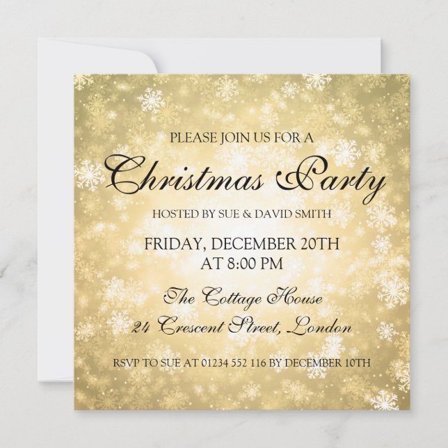 Invitation Élégante fête de Noël Gold Winter Wonderland (Devant)