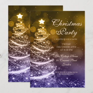 Invitation Élégante Fête de Noël Marine & Gold Sparkle