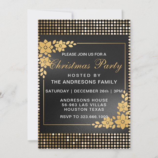 Invitation Elégante fête de Noël moderne or coutume (Devant)