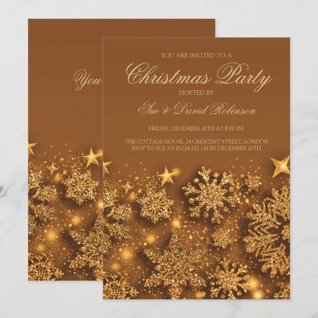 Invitation Élégante fête de Noël or Glam d'hiver (Devant / Derrière)