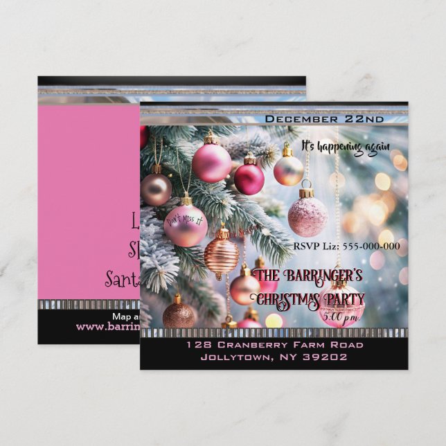 Invitation Élégante fête de Noël rose de vacances (Devant / Derrière)