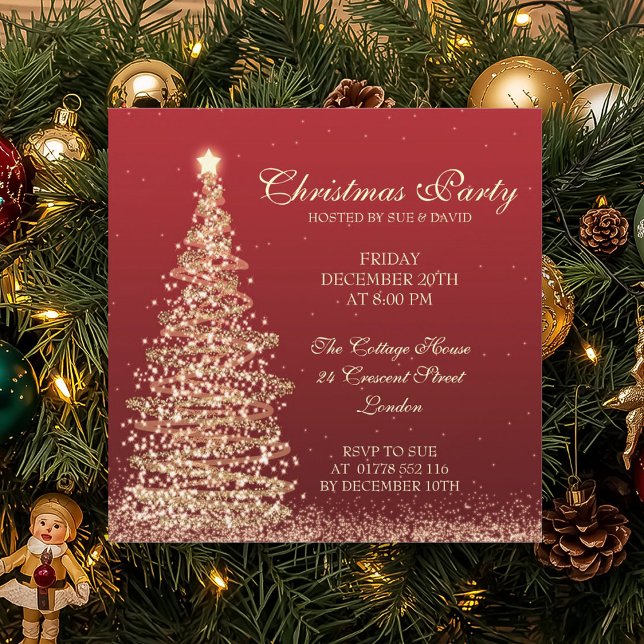 Invitation Élégante fête de Noël Rouge (Elegant Christmas Party Red Invitation)