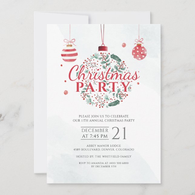 Invitation Élégante fête de Noël rouge et vert (Devant)