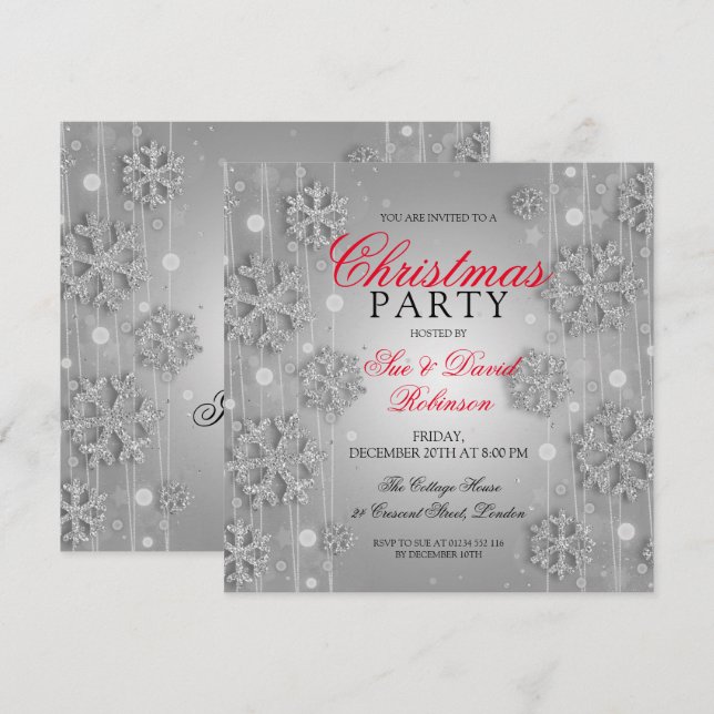 Invitation Élégante Fête de Noël Silver Glam (Devant / Derrière)