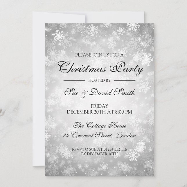 Invitation Élégante fête de Noël Silver Winter Wonderland (Devant)