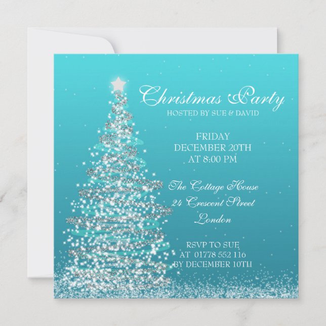 Invitation Élégante fête de Noël Turquoise (Devant)