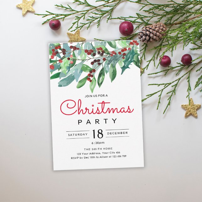 Invitation Élégante fête de Noël verdoyante (Créateur téléchargé)