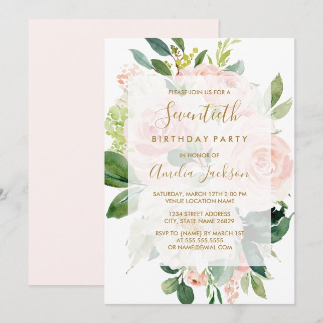 Invitation Élégante fête de Peach rose 70e anniversaire (Devant / Derrière)