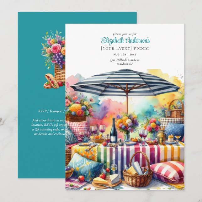 Invitation Élégante fête de pique-nique Anniversaire Départ N (Devant / Derrière)