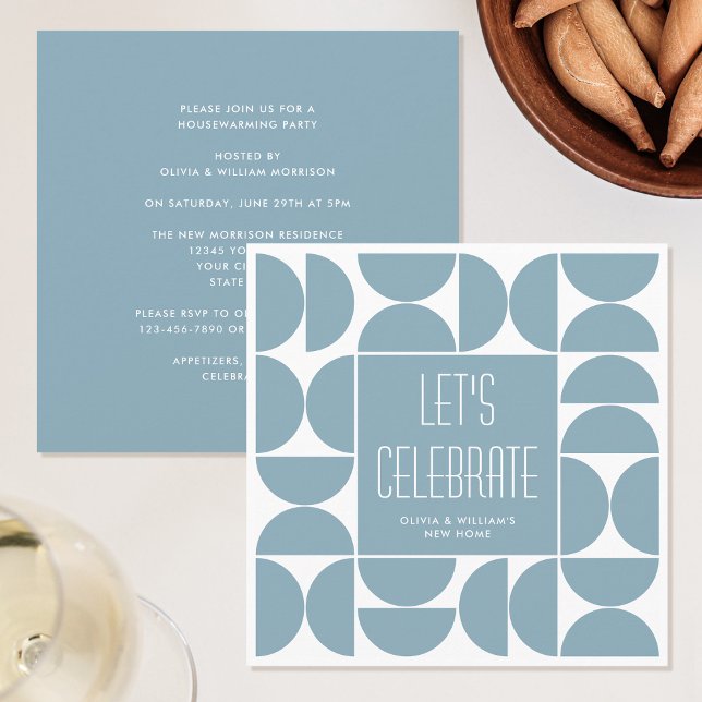 Invitation Élégante Fête de Réchauffement Moderne Bleu Invita (Créateur téléchargé)