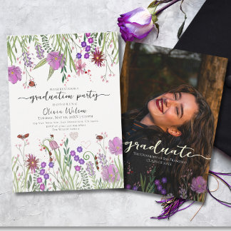 Invitation Élégante fête de remise de diplômes aux fleurs sau