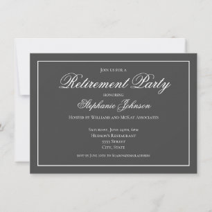 Invitation Élégante Fête de Retraite Gris Foncé