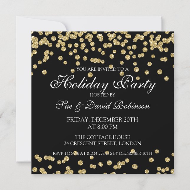 Invitation Elégante fête de vacances Gold Parties scintillant (Devant)