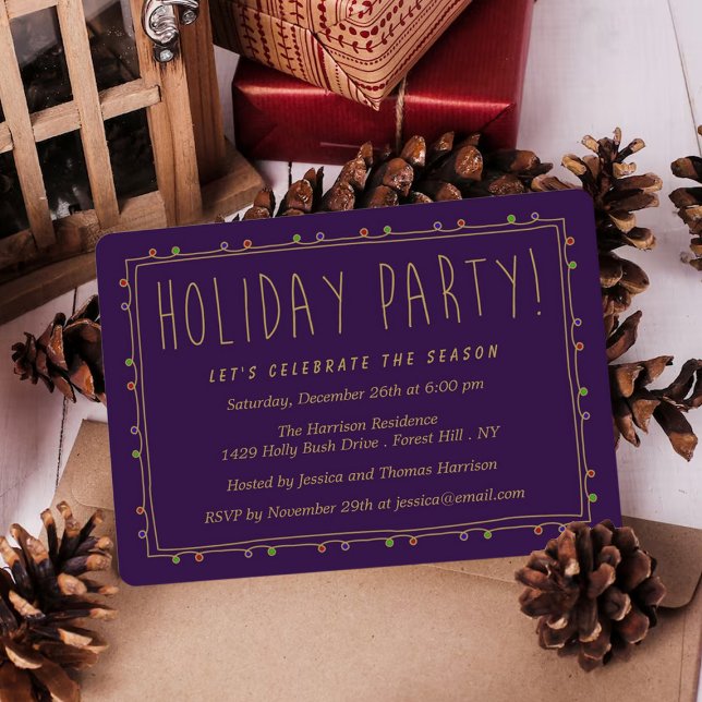 Invitation Élégante fête de vacances violet et or (Créateur téléchargé)