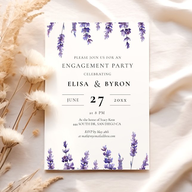 Invitation Élégante fête d'engagement de lavande florale (Créateur téléchargé)