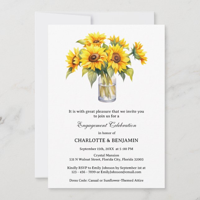 Invitation Élégante fête d'engagement de tournesol (Devant)