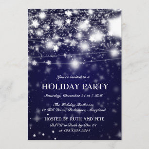 Invitation Élégante fête des Fêtes Bleues étoilée