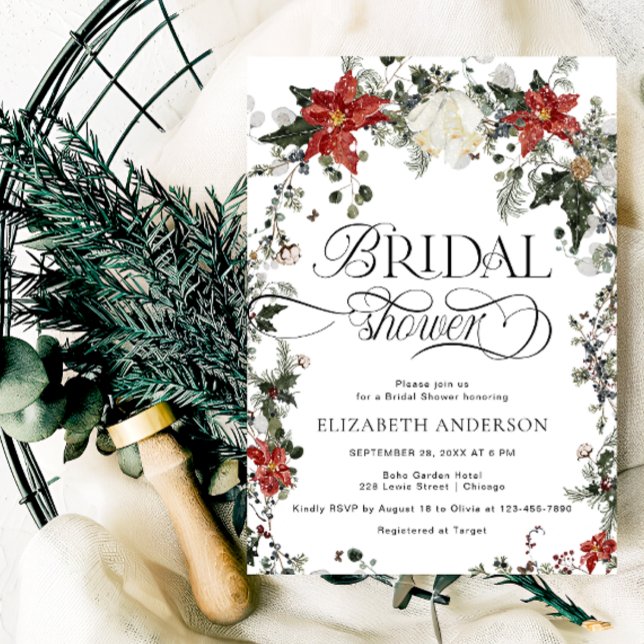 Invitation Élégante Fête des mariées À feuillage persistant d (Créateur téléchargé)