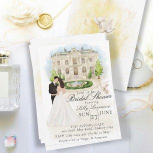 Invitation Elégante Fête des mariées avec Mariée et Salle de