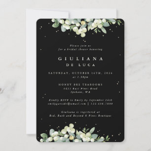 Invitation Elégante Fête des mariées Black Snowberry+Eucalypt